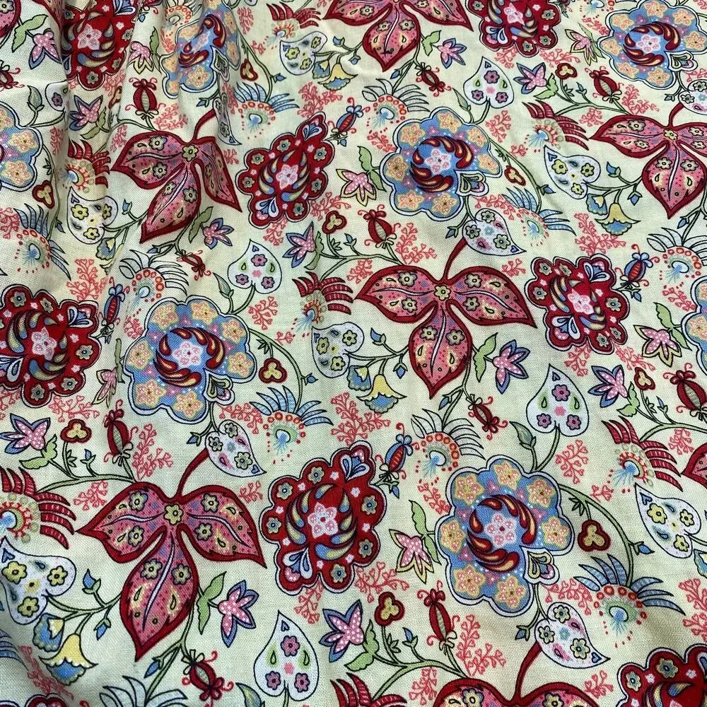 Vintage Boudoir Bebe Womens XL Pink Cream Red Floral Sleepwear Long Cotton Robe